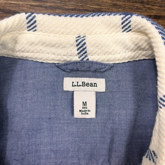 L.L.Bean Lined Shirt Jacket Womens Medium White Blue Check Button Front Pockets - Picture 2 of 10